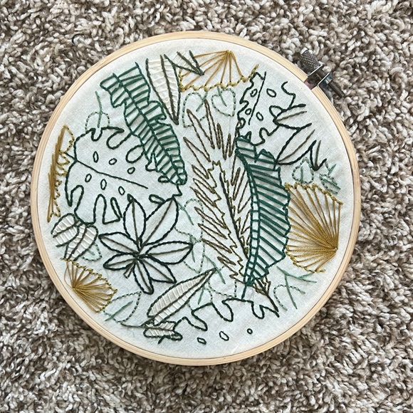 Handmade Other - Embroidered Leaf Pattern Wall Art